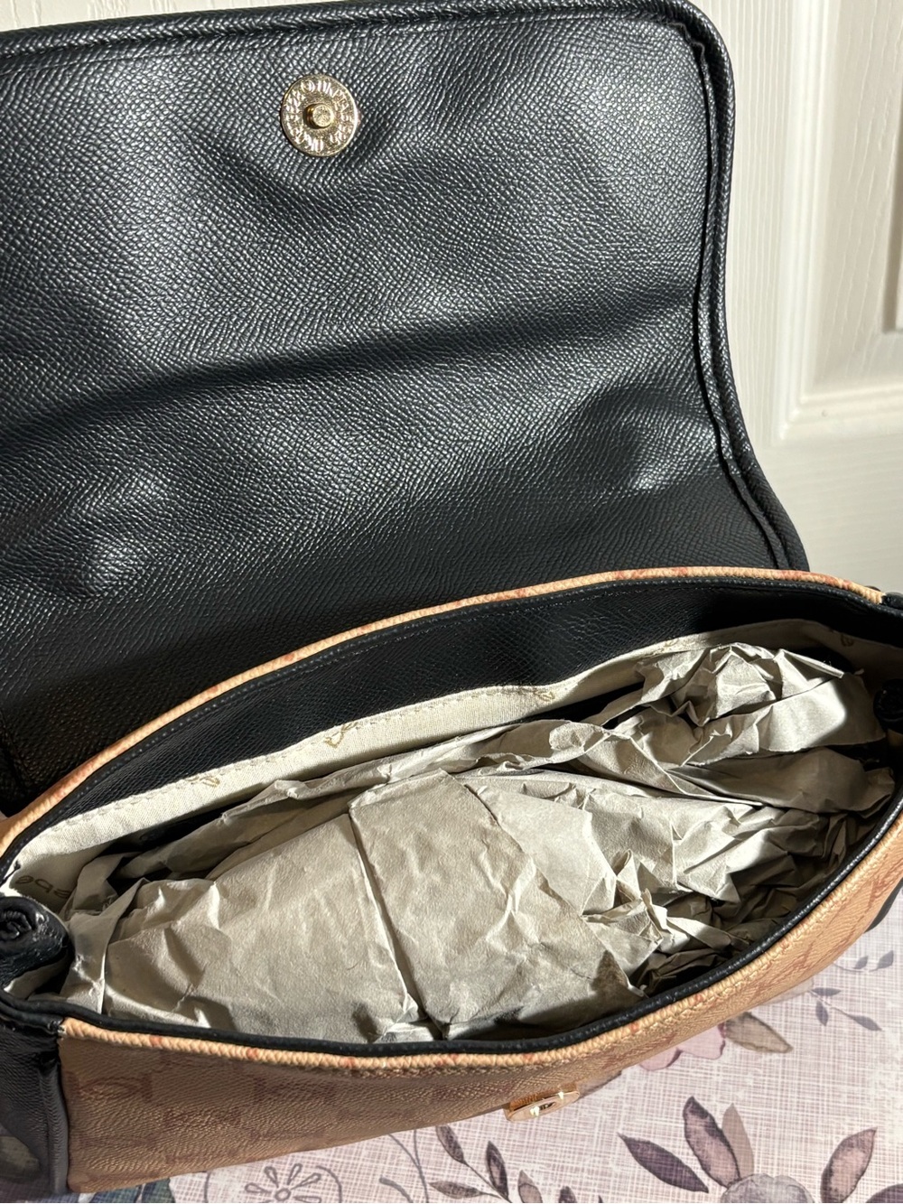 bebe Beige & Black Monogram Bag Shoulder or Crossbody with Gold Hardware - Picture 8 of 8